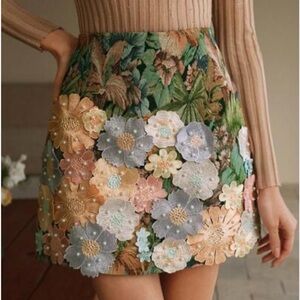 Anewsta 3D Floral Embroidered Skirt - Multicolor